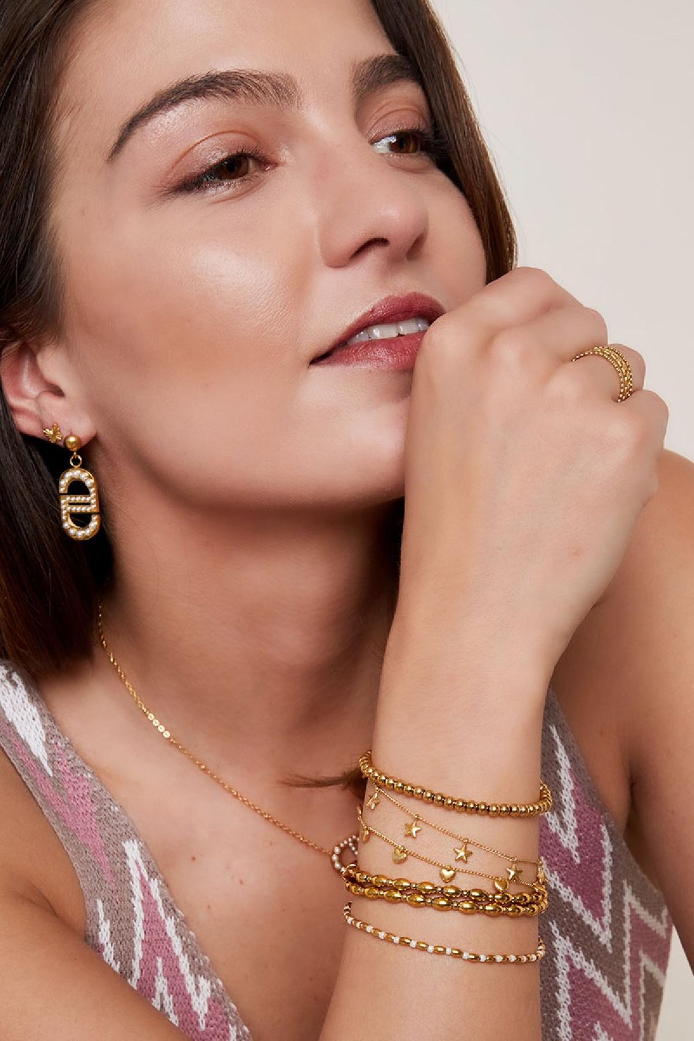 Bracelet with heart charms Gold Color Stainless Steel h5Picture2